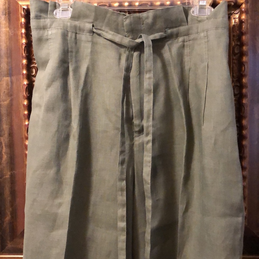 🪖Magaschoni Paper bag pleated tie front/elastic back high waist pocket pants